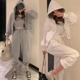 3 Piece Set Solid Color Casual Women's Sports 3 - piece Outdoor Loose Zipper Jacket Slim Fit Trouser Set - Zeprah