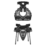 3 - piece Sexy Valentines Day Lace Hot Bodysuit for Women Lingerie Sets With Garter Belt - Zeprah
