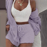 Women Clothes Fuzzy Suit 3 Piece Sleepwear Set Winter Cozy Loungewear Sets Furry Pajamas for Women Set