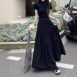 Plus Size Plain Skirt Women's Skirt Wrinkled Elegant Long Skirt