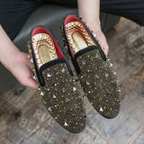 Rivet Upper Golden Luxury Dress Shoes Men Durable Good Looking Formal Daily Outdoor Slip on