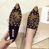 Women's Rivet Studded Comfort Loafers - Soft Suede Flat Shoes & Slippers