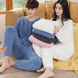 Winter Warm Fleece Pajamas for Women - Thickened Jacquard & Loose Long Sleeve Loungewear Set