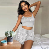 Women's Summer Casual Spaghetti Strap Pajama Set-Elastic Waist Shorts Loungewear (Wearable Outdoors)