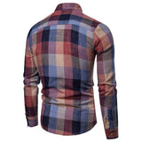 Men's Slim Fit Gradient Plaid Long Sleeve Shirt New Spring Autumn Casual Fashion Shirt for Young Adults