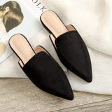 Affordable Suede Ladies Mule Slippers - Pointed Toe Flat Loafers for Outdoor Use