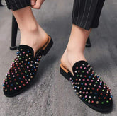 Colorful Spike Rivet Men Casual Slippers Fancy Slip on Durable Half Loafers Shoes