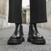 Men's Classic Premium Black PU Leather Slip-On Chelsea Boots with Thick Outsole