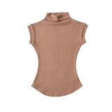 Women Summer Basic Simple Camisole Sleeveless Turtleneck High Stretchy Knitted Vest Turtleneck Unisex Tops