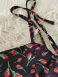 Loose-fit Hip Wrap Mini Dress Floral Printed A-line Dress Sexy Strap Cami Dress