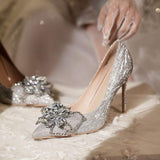 Wedding Chaussure Fashion Crystal Rhinestone Luxury High Covering Stiletto Gold Heels for Women