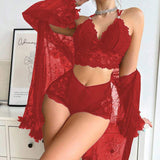 Women's Sexy Three - Piece Set with Lace Robe for Summer, Pure - Desire Style, High - Value Lingerie Pajamas Set.