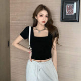 Square Collar Women's Clothing Printed Tops for Women Cheapest Short-sleeved T-shirt