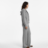 Winter Eco-Friendly 100% Polyester Solid Color Crocheted Set Loose Hoodie Full-Length Wide Leg Pants Casual Two Piece