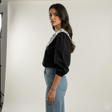 Turn-down Collar Blouse Single-breasted Long - Sleeved Shirt Puff Sleeve Woman's Shirt