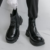 Brown Black Plaid Durable Pointed Toe Ankle Height Comfortable Chelsea PU Leather Boots Classic Men Dress Shoes