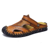Cover Toe Summer Beach Casual Shoes Lightweight Durable Outdoor Leather Flat Sandals for Men