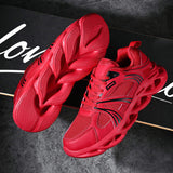 Mens Running Shoes Black Red Yellow Athletic Sneakers Hollow Blade Sole Breathable Mesh Walking Trainers Fashion Sports Footwear