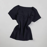 Summer Spice Girl Style Short T-Shirt Short-sleeved Design Sense Niche Square Collar-necked Wome's Knit Top