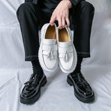 Thick Sole Height Increasing Durable Fashion Tassel Loafers Classic Design Round Toe Men Formal Dress Shoes