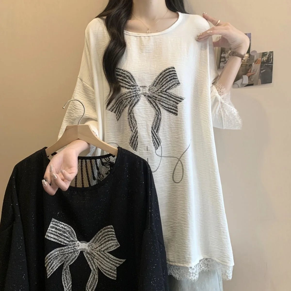 3XL 4XL 5XL Plus Size T-shirt Embroidered butterfly Short - sleeved T-shirt Summer New Loose Slimming Drop - shoulder T-shirt - Zeprah