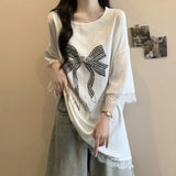 3XL 4XL 5XL Plus Size T-shirt Embroidered butterfly Short - sleeved T-shirt Summer New Loose Slimming Drop - shoulder T-shirt - Zeprah