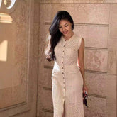 Round Neck Dress Hollow-out Design Sleeveless Summer Maxi Dress Versatile Casual Dresses