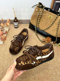 Leopard Print Suede Patchwork Casual Sneakers for Women 4cm Low Top Flat Walking Shoes Comfortable Daily Footwear