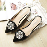 Elegant Rhinestone Embellished Women’s Loafer Mules- Slip-on Pointed Toe Flat Slides