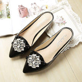 Elegant Rhinestone Embellished Women’s Loafer Mules- Slip-on Pointed Toe Flat Slides