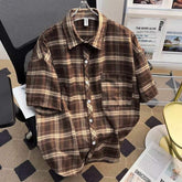 Men's Casual Retro Plaid Short Sleeve T-Shirt with Loose Fit, Breathable Lightweight Top