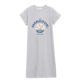 Women Vintage Harbour Sailboat Print Roll Sleeve T Shirt Dress Side Slit Loose Casual Long Maxi Dress