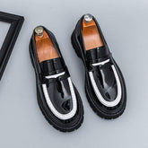 Height Increasing Formal Slip on White+Black Color Thick Sole Durable Fashion White Penny Loafer Shoes