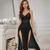 New Sexy Women's Lace Mesh Split Maxi Dress Set Nightwear