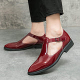Buckle Strap Breathable Pointed Toe Red Black Formal Dress Shoes Summer Casual Handmade Sandals for Men