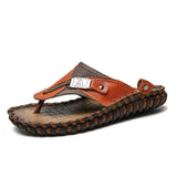 Summer Cool Comfortable Soft Full Grain Genuine Leather Slippers Casual Flip Flop for Men