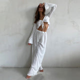 Tie Waist Long Sleeve Long-pant Pajama Set - New Autumn Style Modal Fabric Export-oriented Loungewear