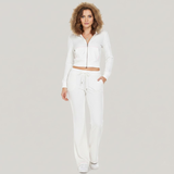 New Winter Color Blocking Casual Two Piece Women's Set Eco-Friendly Velvet Short Hooded Zip Hoodie Fur Collar Flared Drawstring