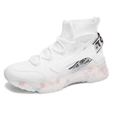 Futuristic Chunky Sole High-Top Sneakers with Knit Upper & Shock-Absorbing Midsole for Urban Streetwear and All-Day Comfort