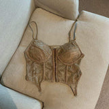 Girl Erogenous Chest Pad Sling Beautiful Back Short Sexy Women's tank Top Female Summer Slim Lace Camsole