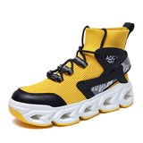 Men Lightweight High Top Sock Fit Running Shoes with Hollow Midsole Breathable Knit Upper Tpu Support and High Traction Outsole