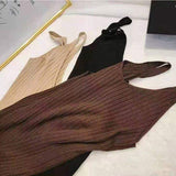 Solid Knitted Slim-fit Cami Dress Sweater Dresses Midi Dress