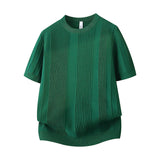 Men Vertical Rib Knit Crew Neck Short Sleeve T Shirt Solid Purple Soft Stretch Knitted Tops Daily Casual Fashion Knitwear