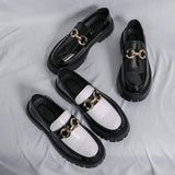Men's Two-Tone Patent Leather Loafers Chunky Platform Sole Gold Horsebit Ornament for Casual Daily Office Urban Wear