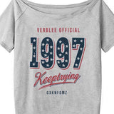 Women Off Shoulder Slant Neck Star Letter Print Crop T Shirt Vintage American Short Sleeve Casual Tee Top