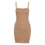 Women Knitted Cami Dress Spaghetti Strap Bodycon Sleeveless Casual Mini Dress