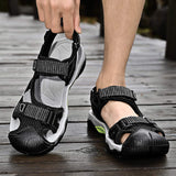 Men's Outdoor Hiking Sandals With Protective Toe Cap Mesh Leather Blend Upper Adjustable Straps for All Day Comfort