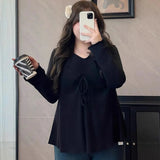 4xl Autumn and Winter Women's New Plus Size Elegant Style T-shirt V - neck Slim Fit Short Sleeved Top - Zeprah