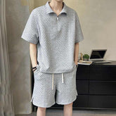 Sports Men's Suit Summer Light Luxury Men's Fashion Brand Loose Short-sleeved Polo Shirt Half Zipper Top and Shorts Set