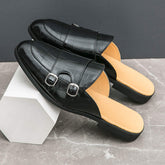 Leather Monk Strap Loafers Shoes Breathable Summer Casual Men Half Shoes